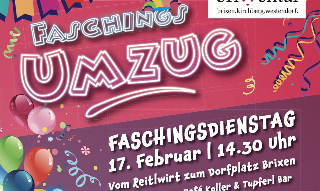 Faschingsumzug durch Brixen mit Faschingsparty am Dorfplatz
